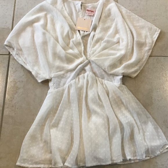 Showpo 8 White Mini Dress Swiss Dot Wedding Ethereal Bridal Luxe Boho Romantic - Picture 6 of 12